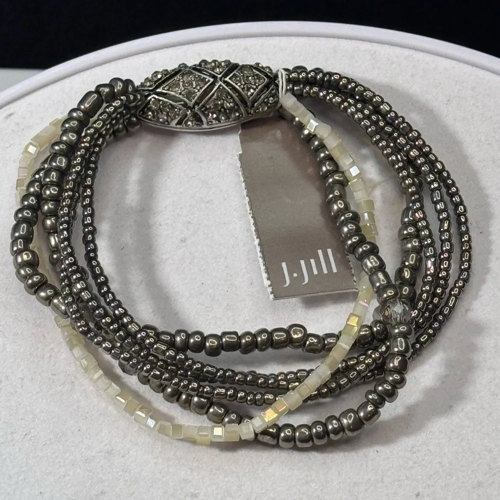 J Jill Hematite Marquisite Beaded Stretch Statement Bracelet - Picture 4 of 9